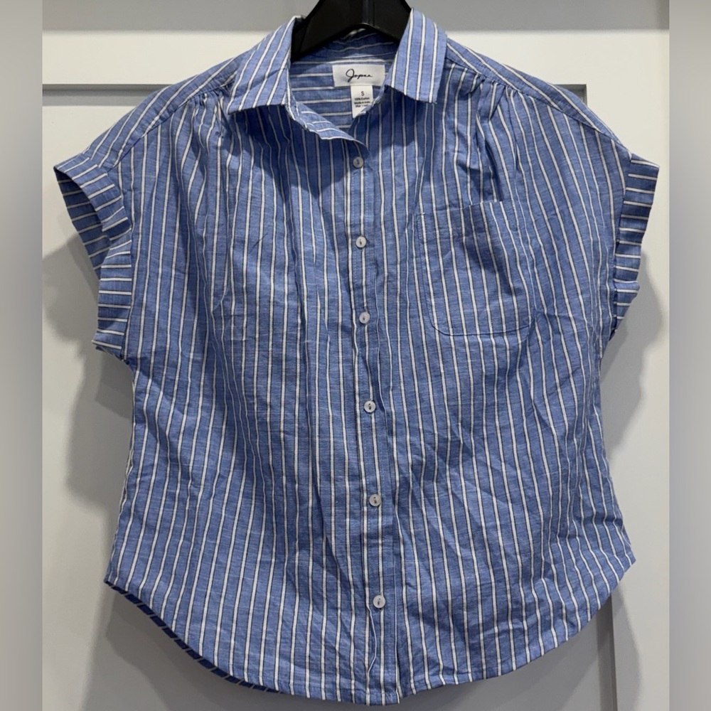 Japna Blue & White Striped Short-Sleeved Button-Down Top